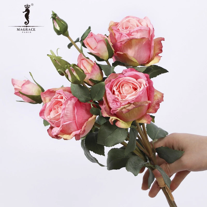 MAGRACE HOME欧式仿真9头手札希娜玫瑰客厅餐桌装饰仿真插花摆件