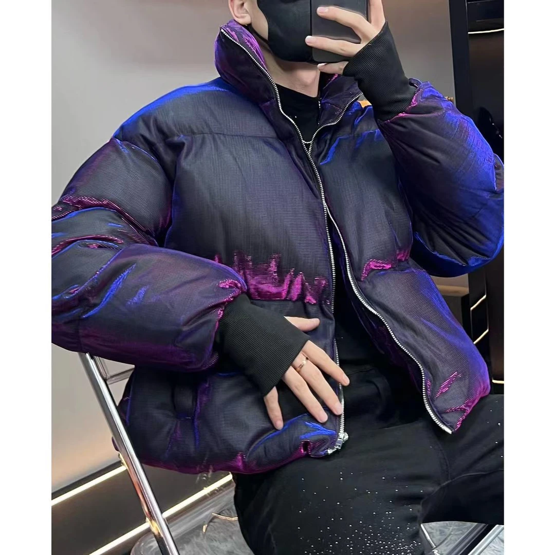 短款棉服男潮流潮牌ins男士金属液态棉衣冬季加厚羽丝棉短款外套