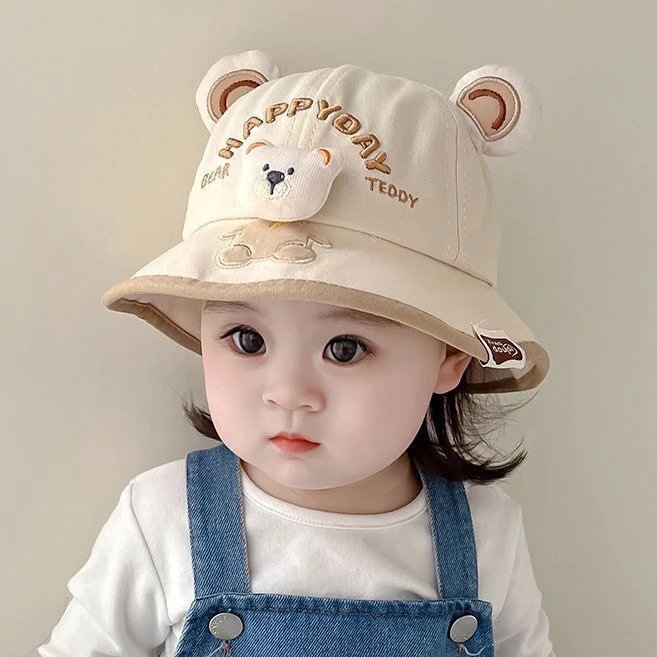宝宝帽子春夏季小熊渔夫帽可爱男童女童百搭遮阳婴儿太阳帽夏薄款