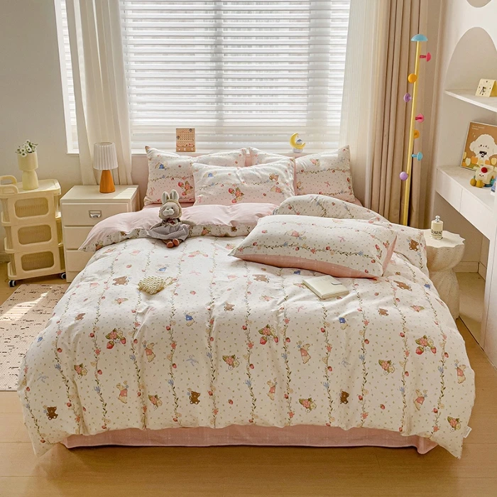 可爱全棉四件套床品新疆棉纯棉加密纯棉ins床单被套床笠100棉套件