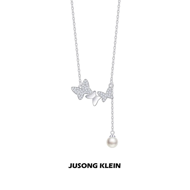Jusong klein 钛钢项链 时髦好物流苏蝴蝶锆石项链女气质感锁骨链