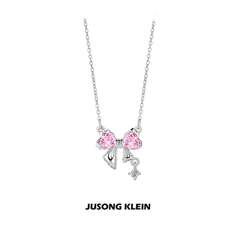 Jusong klein 钛钢项链 春日花花时髦好物蝴蝶项链轻奢感粉锁骨链