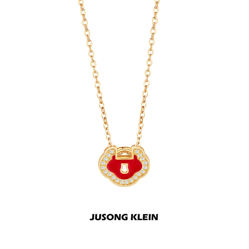 Jusong klein 钛钢项链 福运新年系列平安锁项链女国风吊坠锁骨链