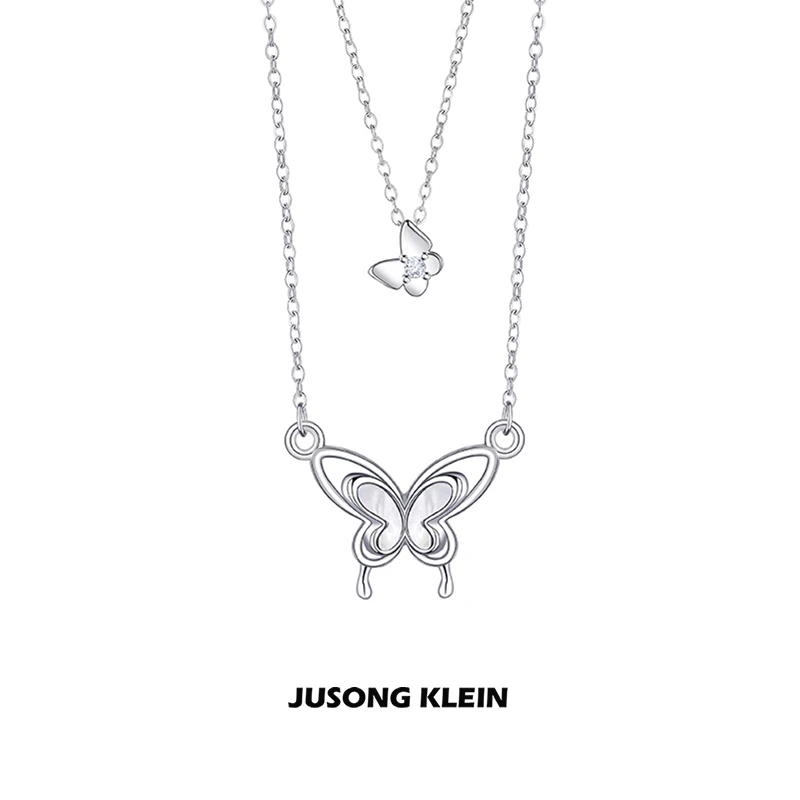 Jusong klein 钛钢项链 在逃公主系列双层蝴蝶项链女款时尚锁骨链