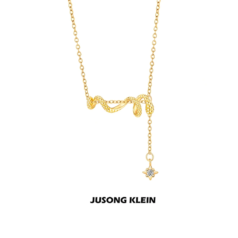 Jusong klein 钛钢项链 生肖蛇系列蛇本命年项链女金色流苏锁骨链