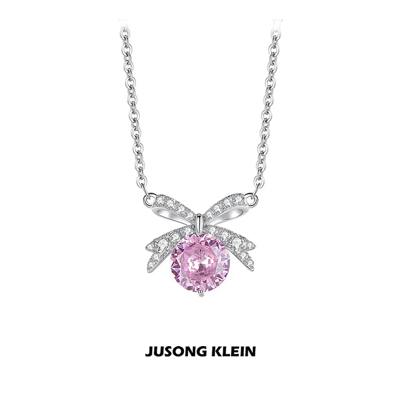 Jusong klein 钛钢项链 时髦好物蝴蝶结项链女款轻奢感粉色锁骨链