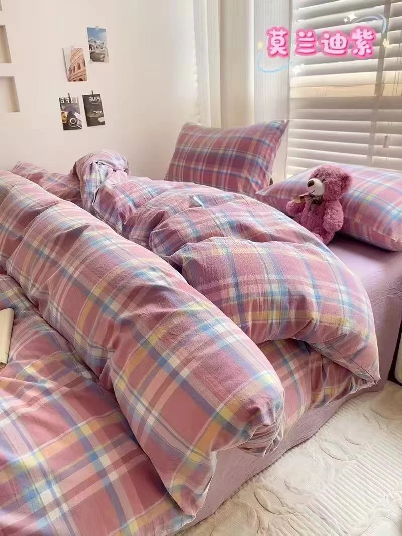 【枕套一对】全棉色织水洗棉纯棉简约格子条纹格子控床上用品床单