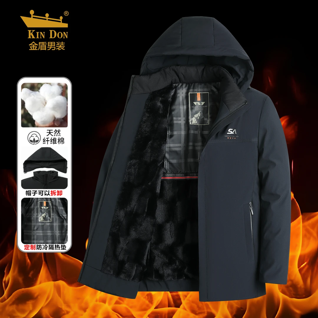 【加厚脱卸帽】金盾冬季新款可脱卸帽子加绒棉衣派克外套-RSA89