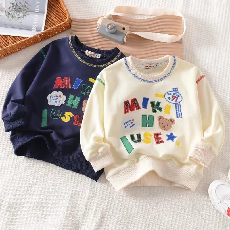 宝藏衣橱上新萌娃穿搭71春秋新款贴布刺绣小熊字母日系卫衣36082