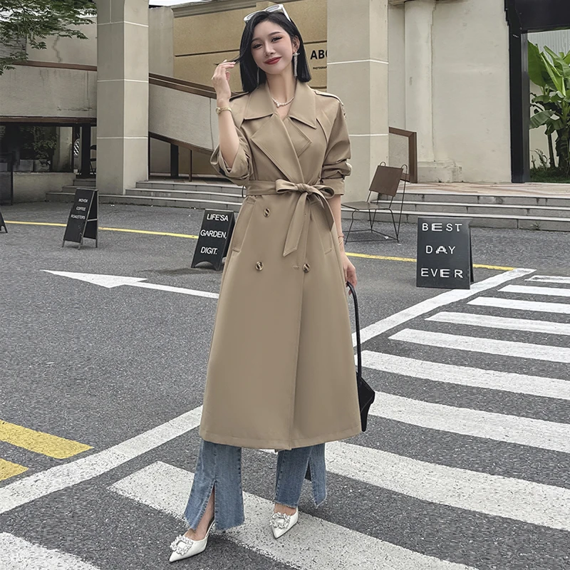 2024秋季新款高级感大牌长款卡其色风衣外套女收腰英伦风休闲大衣