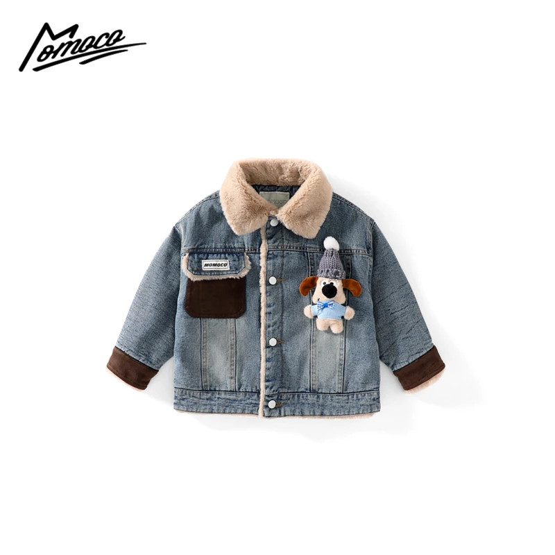 MOMOCO24冬季新款时尚加绒小狗玩偶加厚保暖牛仔棉服75430107048