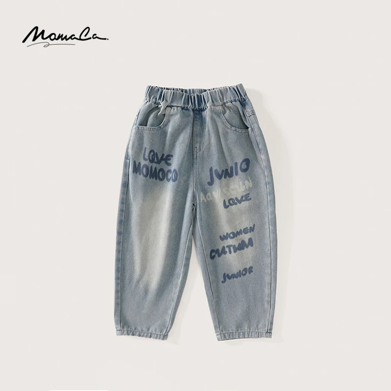 MOMOCO秋季男童洋气休闲百搭字母印花牛仔裤75380350001