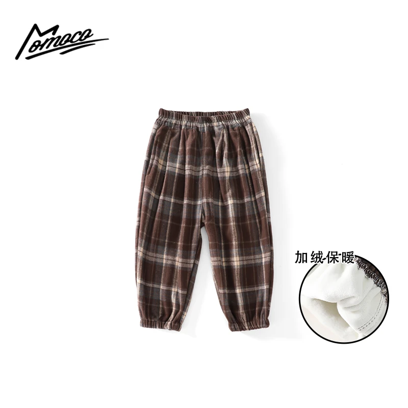 【芷芸专属】MOMOCO冬季新款男童潮流时尚加绒格子裤75430354010