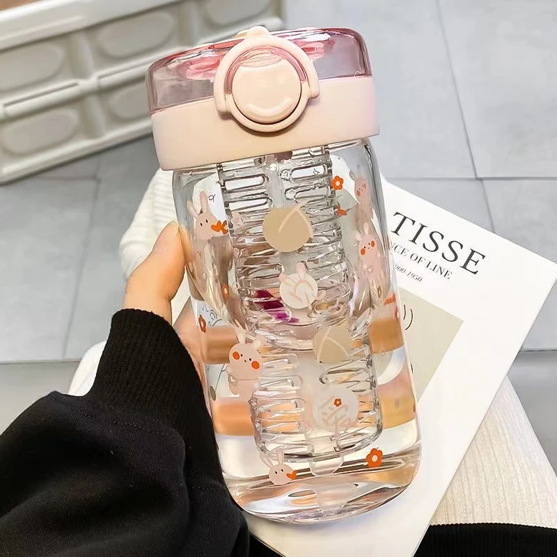 高颜值玻璃水杯茶水分离女士专用办公带盖吸管耐高温上班泡茶杯子