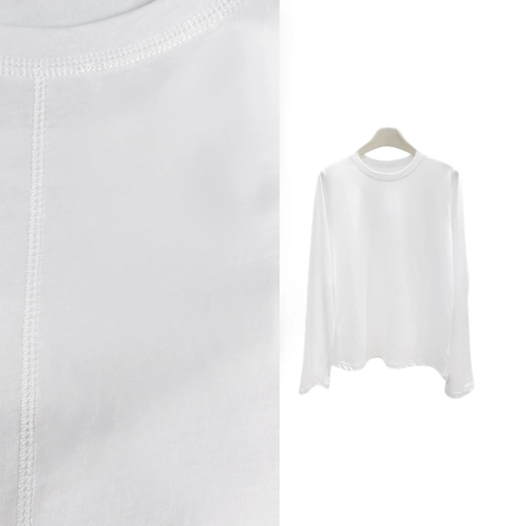 阿洁yiyiziqi【韩T】时尚韩系设计师款长袖毛衣白色打底T 百搭2814