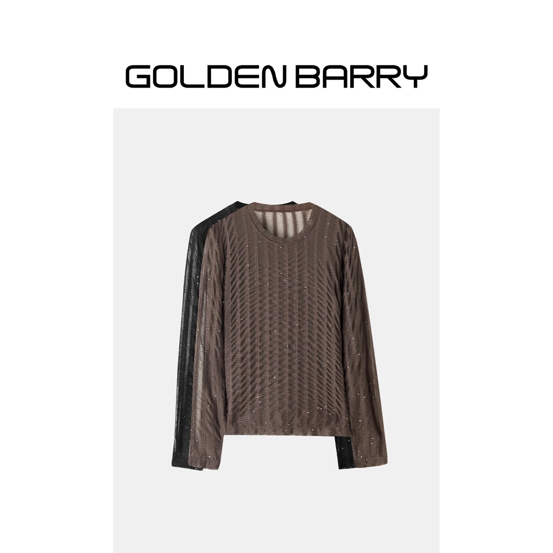 GOLDENBARRY|204025闪亮亮蕾丝打底衫气质长袖轻奢时尚女士休闲