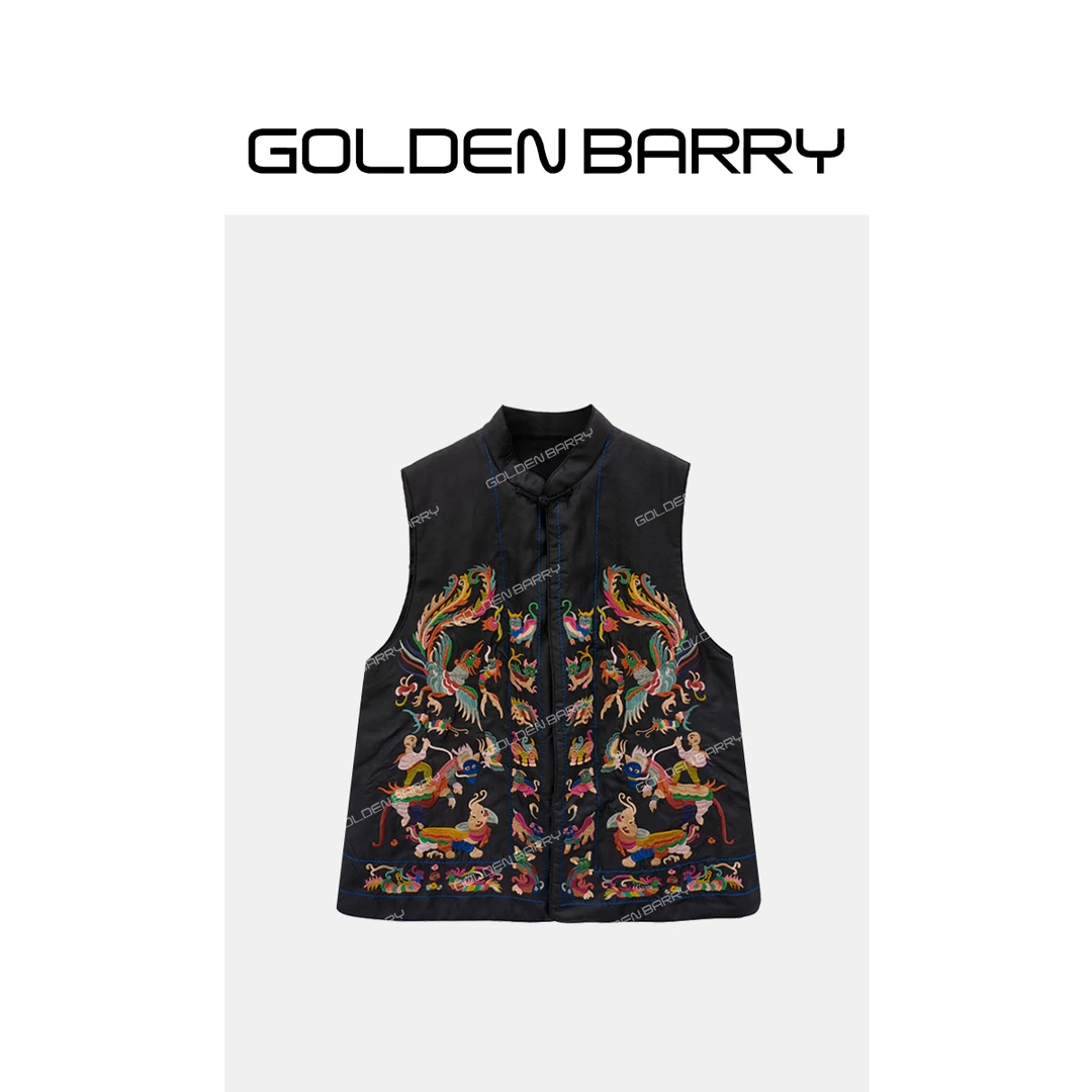 GOLDENBARRY|172003-1香云纱满绣百搭时尚中式短印花国潮马夹