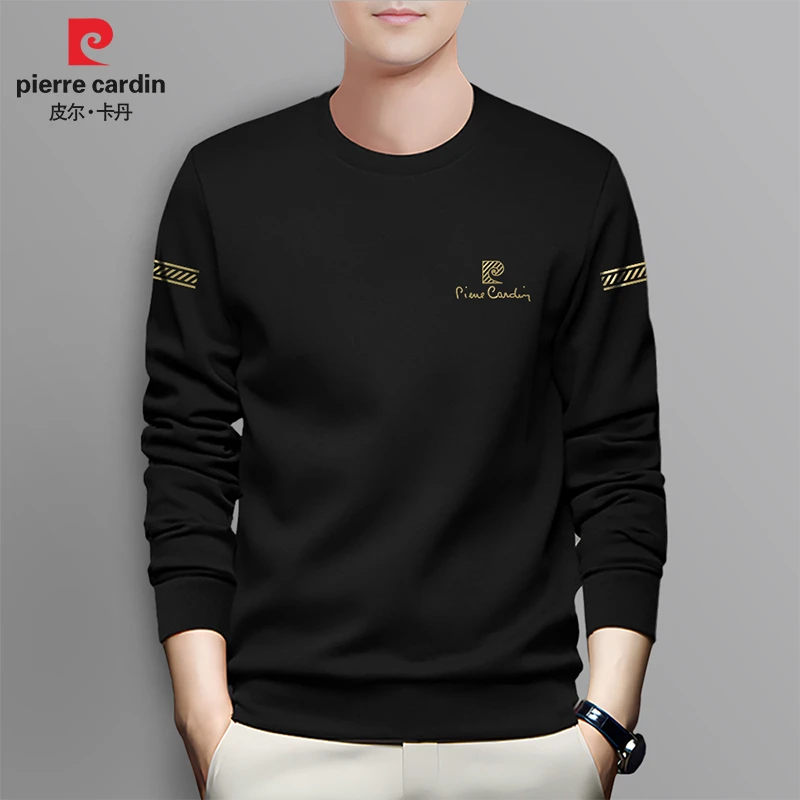 皮尔卡丹长袖卫衣男士商务轻奢金标印花圆领套头大码打底衫P80270