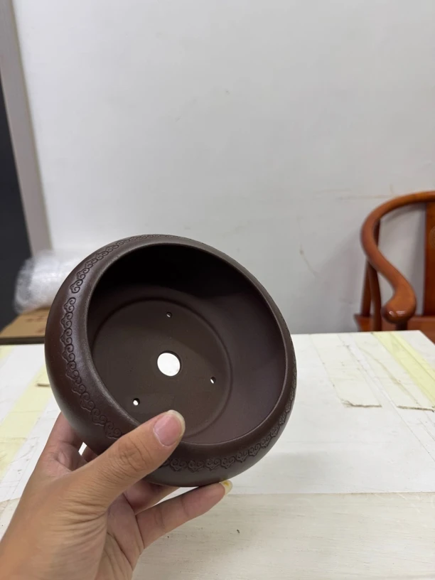 宜兴紫砂花盆盆景盆花卉创意多肉菖蒲老桩圆度缩底圆形花盆14.4x5