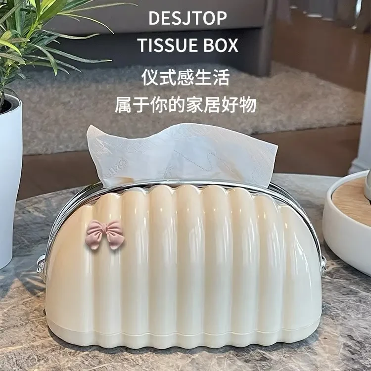 新款ins奶油风贝壳纸巾盒弹簧抽纸盒客厅茶几小香风桌面摆件