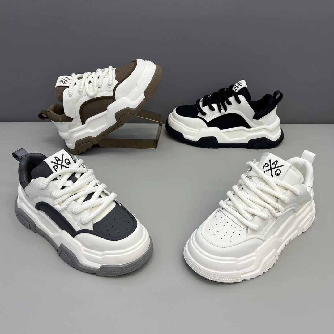 2024早秋新款PQ家男士时尚轻奢高定皮面款百搭舒适软底潮鞋老爹鞋