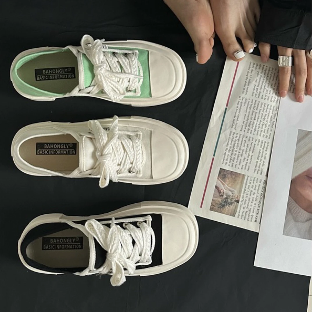 VEEFSHOW 775-6 透气帆布鞋女2024夏季新款厚底方头休闲运动板鞋