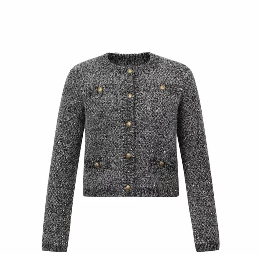 DEEP BREATH深呼吸短款葱纱金属扣小香风开衫秋冬外套女A400677