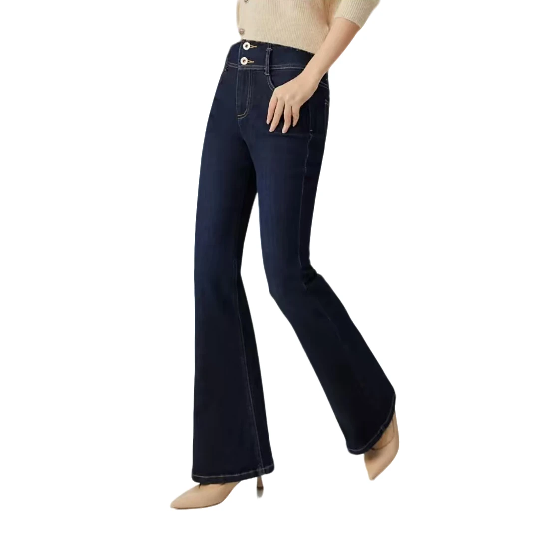 深呼吸DEEP BREATH双排显瘦牛仔微喇裤高腰时尚外穿百搭A100219