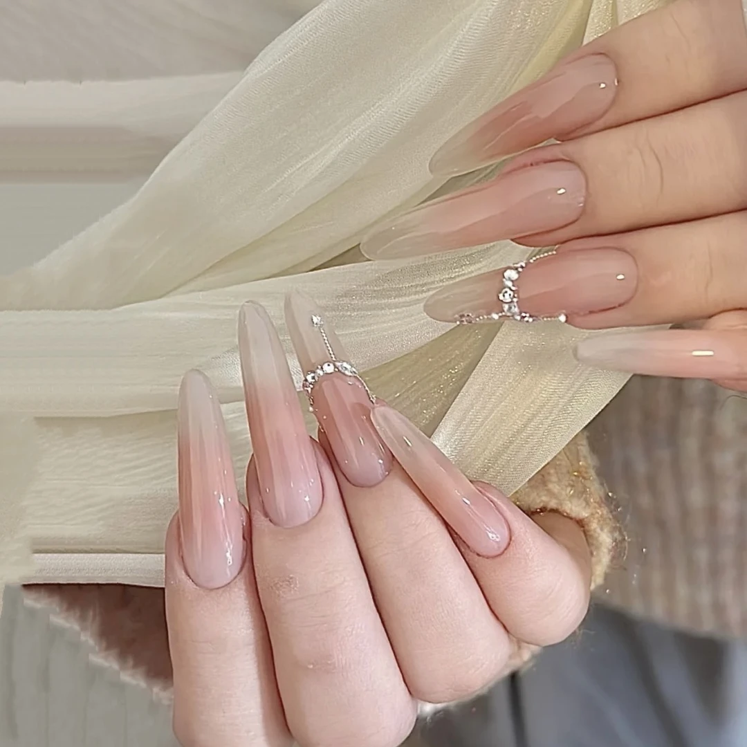 甄嬛冰透裸色纯欲手工穿戴甲甘露寺极简气质显白纯色长款甲片