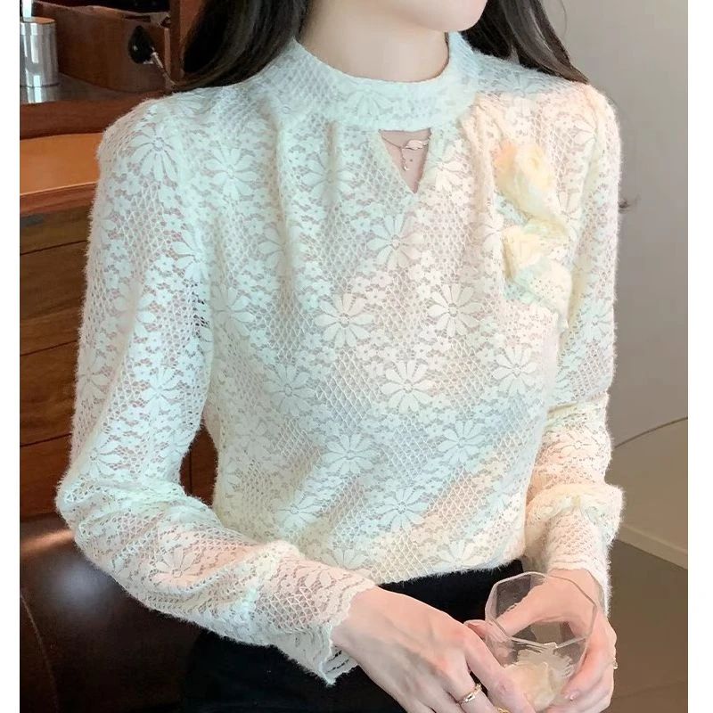 TY449282回味依衣高级感时尚设计师睫毛蕾丝镂空小衫