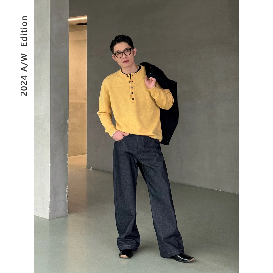 DUPU  全羊毛多巴胺软糯简约优雅亨利领针织毛衣