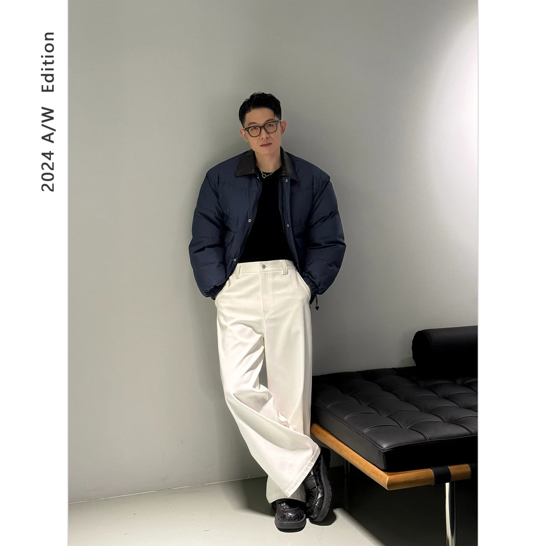DUPU 黑标 90白鹅绒/巴恩风羊皮革翻领廓形短款羽绒夹克