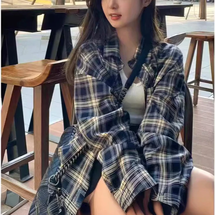 众英好物.幂式穿搭格子衬衫慵懒风宽松衬衣开衫外套防晒上衣薄款