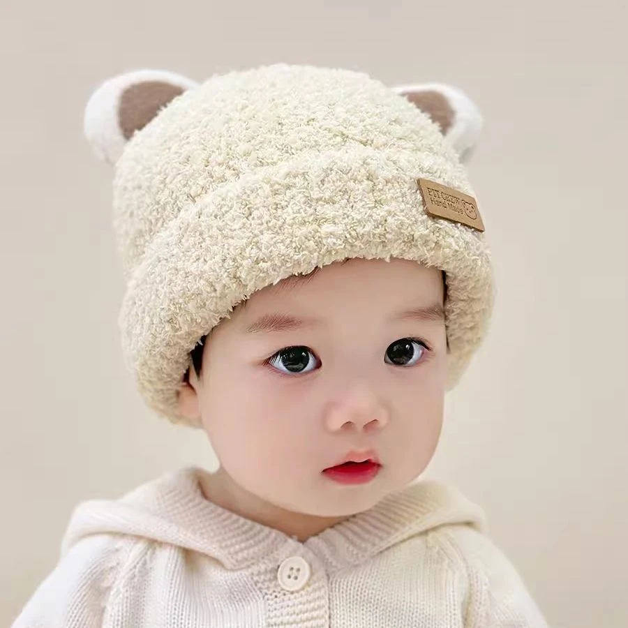 宝宝帽子秋冬款儿童保暖套头帽婴儿帽子秋季男女孩可爱超萌毛绒帽