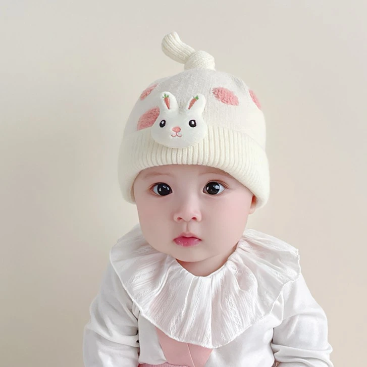 可爱小兔子冬季宝宝毛线帽双层保暖超萌婴儿护耳帽男女小月龄帽子