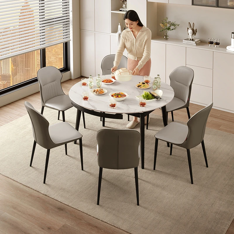 顾家家居KUKAHOME简约方变圆岩板电磁炉餐桌吃饭桌PT7127