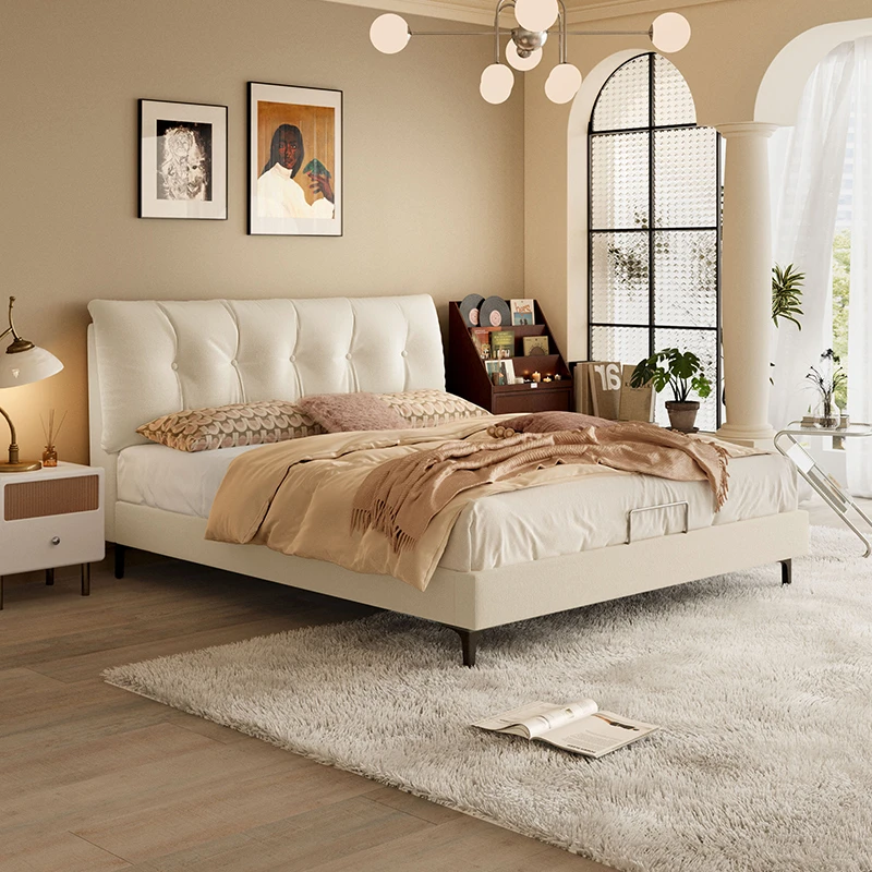 顾家家居简约小户型羽毛填充靠包棉麻布艺高脚布床架DS9139B