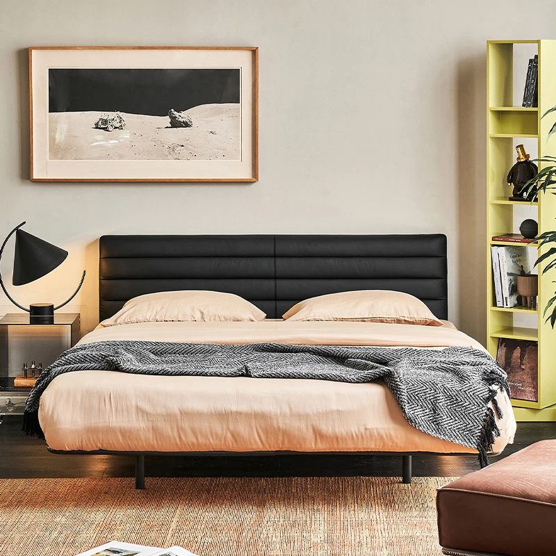 顾家家居KUKAHOME头层牛皮悬浮高脚皮床灯带双人DS8255B