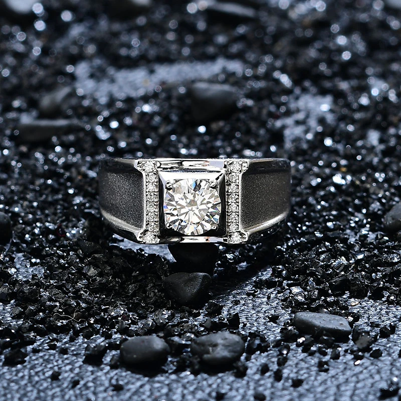 925银莫桑石银制品 1-2克拉 H款男戒时尚简约经典银镀手工男款