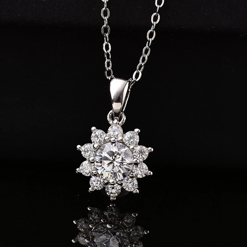 吊坠925银莫桑石 1-2克拉太阳花莫桑石小众气质吊坠项链纯银轻奢