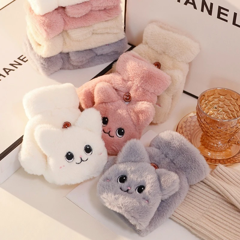 【瑞吉严选】手套女秋冬季骑行韩版卡通加绒加厚学生男写字翻盖手套