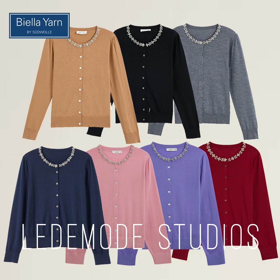 ULEDEMODE来末德国Biella手工钉珠美丽诺纯羊毛开衫*LM092