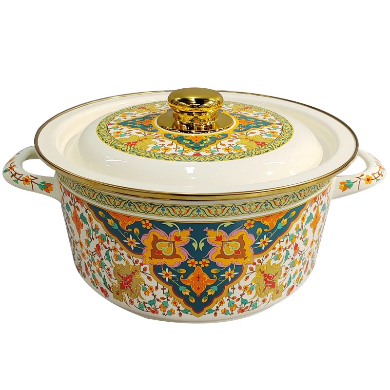 搪瓷特厚炖锅双耳加厚家用汤锅珐琅炖锅平底锅可明火电磁炉通用