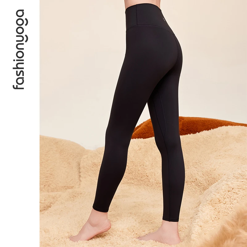 凡圣瑜伽运动健身高腰简约舒适提臀加小绒绒系列保暖长裤F14977