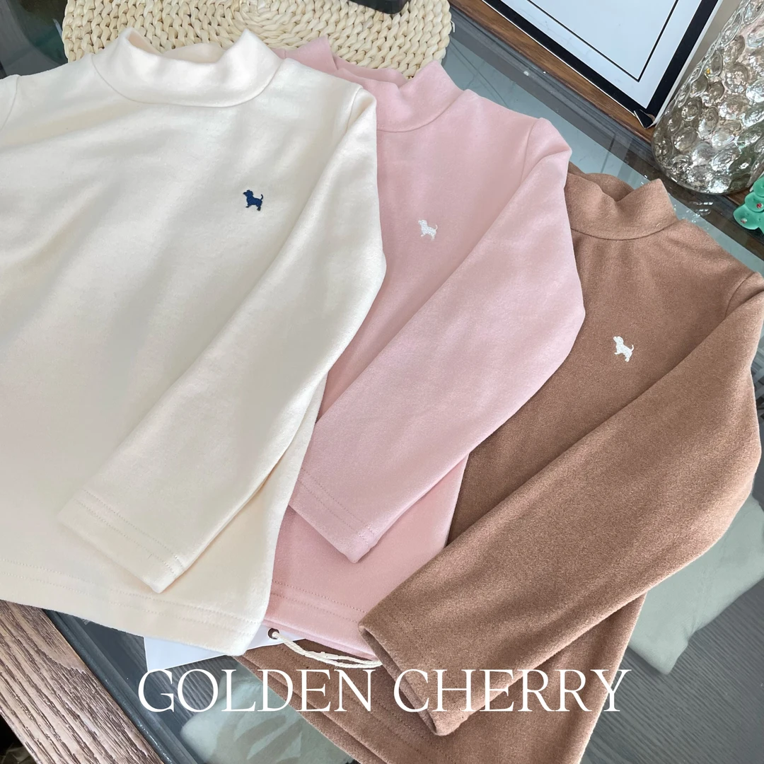 【Golden cherry】小童纯色小狗刺绣半高领洋气打底上衣24116