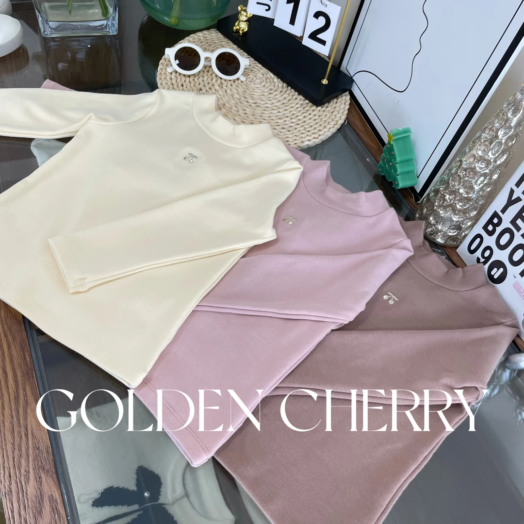 【Golden cherry】女童纯色半高领樱桃刺绣洋气百搭打底上衣28627