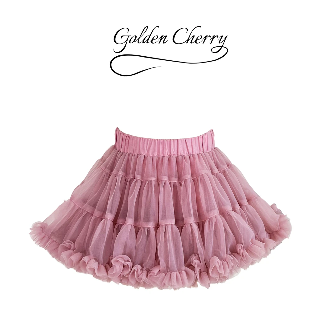 女童纯色高腰时尚百搭洋气纱纱凸凸半身裙680205