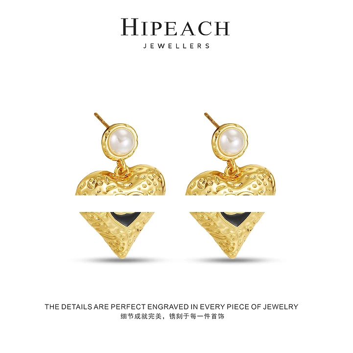 铜合金耳饰 ♠爱心♠气质小众肌理风格设计少女耳钉HTW0070 HTW0069