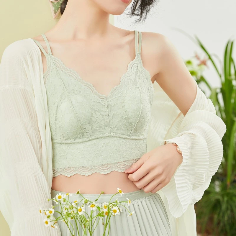 薄款兔耳杯法式蕾丝女士内衣美背交叉性感舒适无钢圈防走光小胸