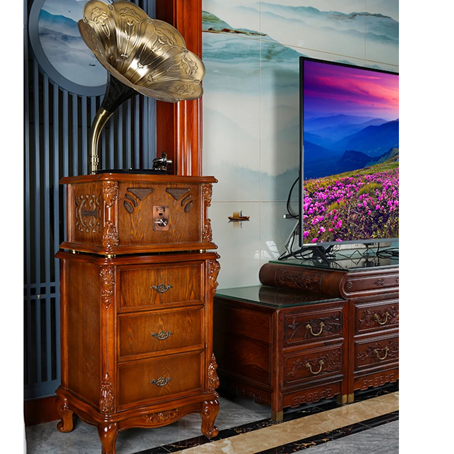 今墨实木留声机复古卡拉OK无线K歌KTV点歌机黑胶唱片机老式乡村